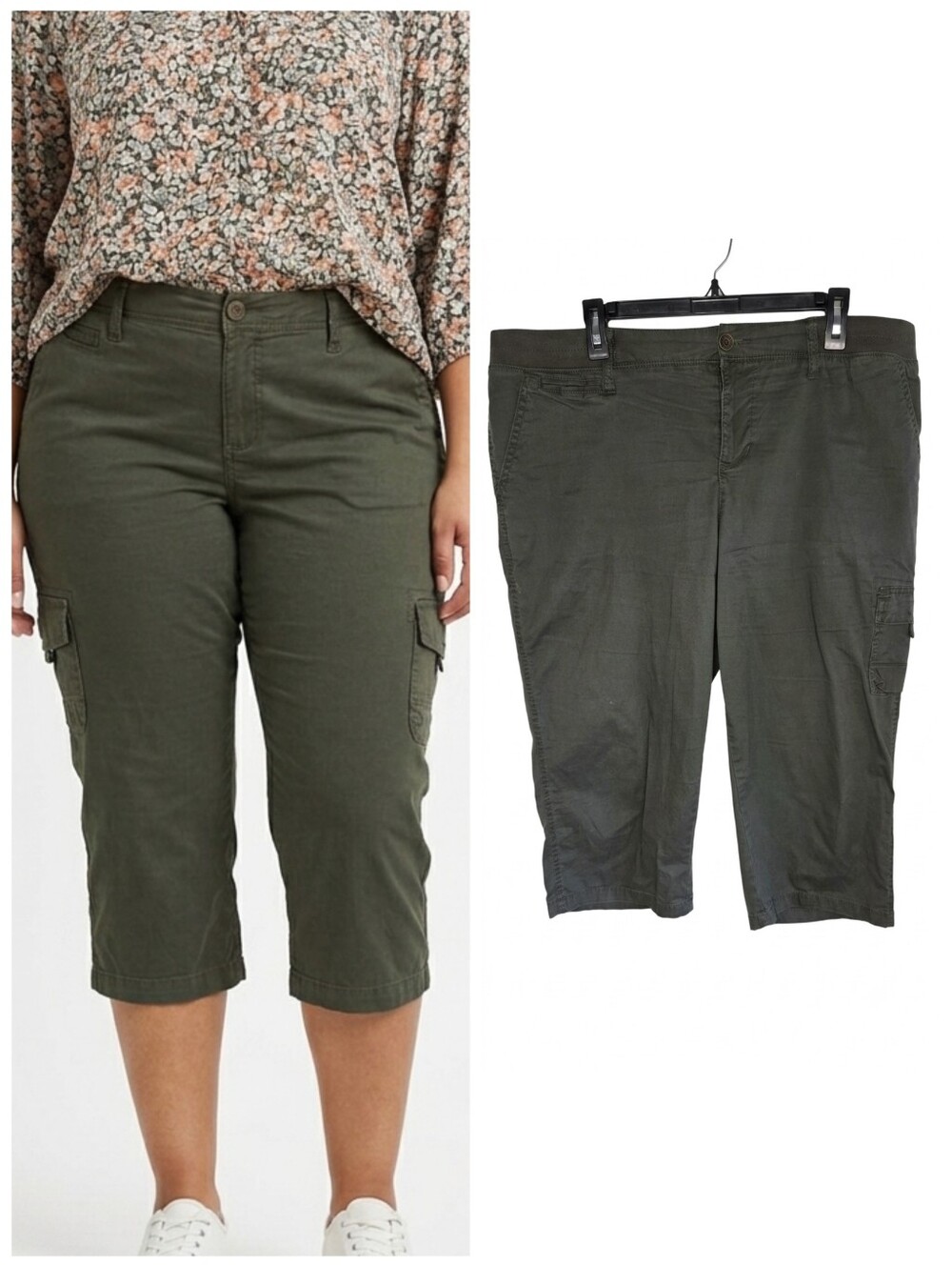 Sonoma Olive Green Cargo Capri Pants Women's Plus Size 16W Army Green